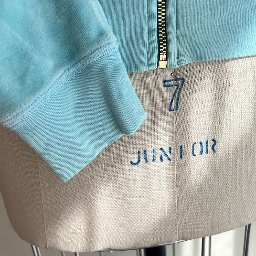 📌SOLD📌 GUC Vintage Y2K Juicy Couture Ombre Blue Velour Zip Up Hoodie  SZ-XL - Picture 8 of 16